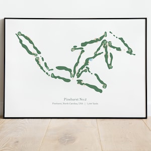 Cadeau Idée cadeau Art mural golf pour lui Club de golf de Pinehurst n° 2 Carte du parcours de golf de Pinehurst Cadeau de golfeur pour le salon