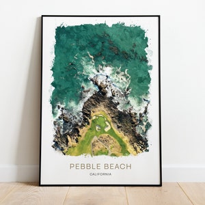 Geschenkidee Golf Wand Kunst Geschenk für Ihn Ihr Pebble Beach Golf Club Aquarell Golf Platz Karte Golfer Geschenk für Wohnzimmer Digitaler Download