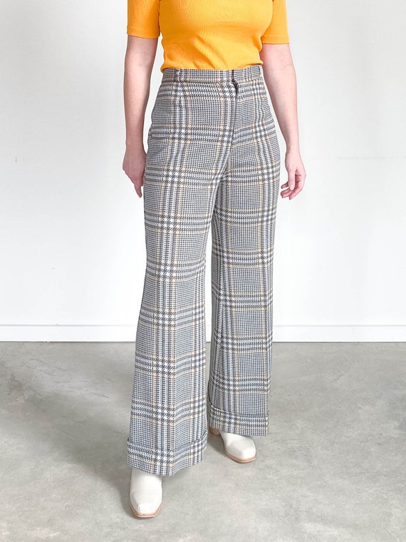 Vintage Plaid Pants – 70s 80s Knit Trousers – M L