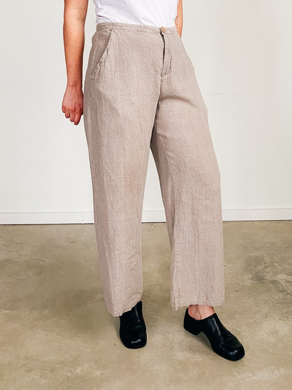 Vintage Linen Pants - Wideleg Trousers - Flax Line