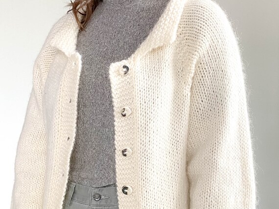 Vintage Knit Cardigan – Hand Knit Sweater – Cream