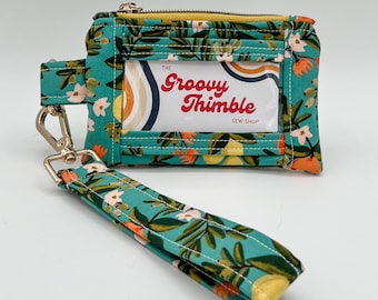 WRISTLET WALLET | Handmade Zip-Close Wallet with ID Window and Removable Wristlet | Rifle Paper Co. Primavera Citrus Floral Teal