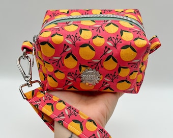 BOXY WRISTLET POUCH | Handmade Zip-Close Boxy Pouch + Removable Wristlet | Small Size | Coral Oranges