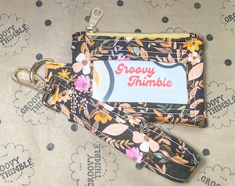 WRISTLET WALLET | Handmade Zip-Close Wallet with ID Window and Removable Wristlet | Fall Floral