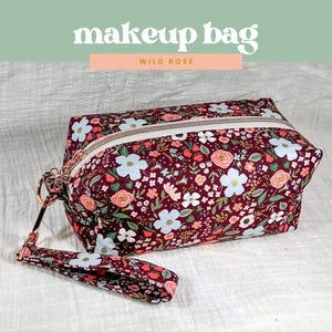LARGE MAKEUP BAG in Rifle Paper Co. Garden Party Wild Rose in Burgundy Metallic | Handmade in Georgia