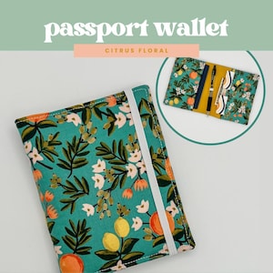 BILLETERA PARA PASAPORTE en Rifle Paper Co. Primavera Citrus Floral Teal / Hecha a mano en Georgia