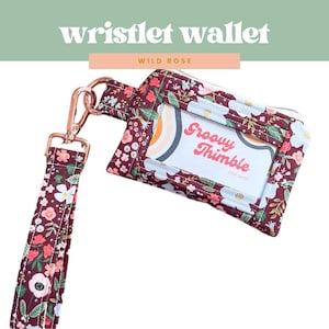 CARTERA DE PULSERA en color rosa salvaje Garden Party de Rifle Paper Co. en burdeos metalizado / Hecha a mano en Georgia
