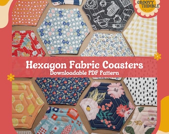 PDF PATTERN + TEMPLATE Easy Quilted Hexagon Fabric Coasters Beginner-Friendly