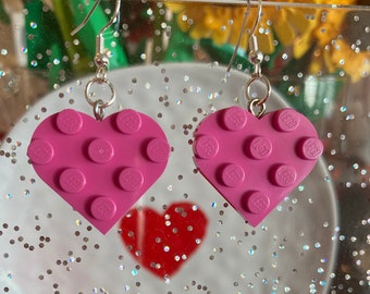 Heart Earrings made of Lego . Perfect for Valentine’s Day or Any Occasion