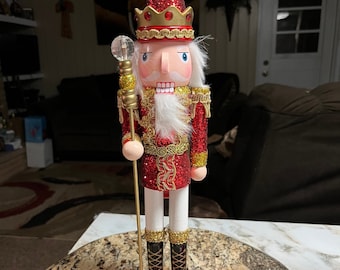 Home Accents Holiday • Red/Gold • 15” in. • Glittered • Nutcracker • New W/Tags