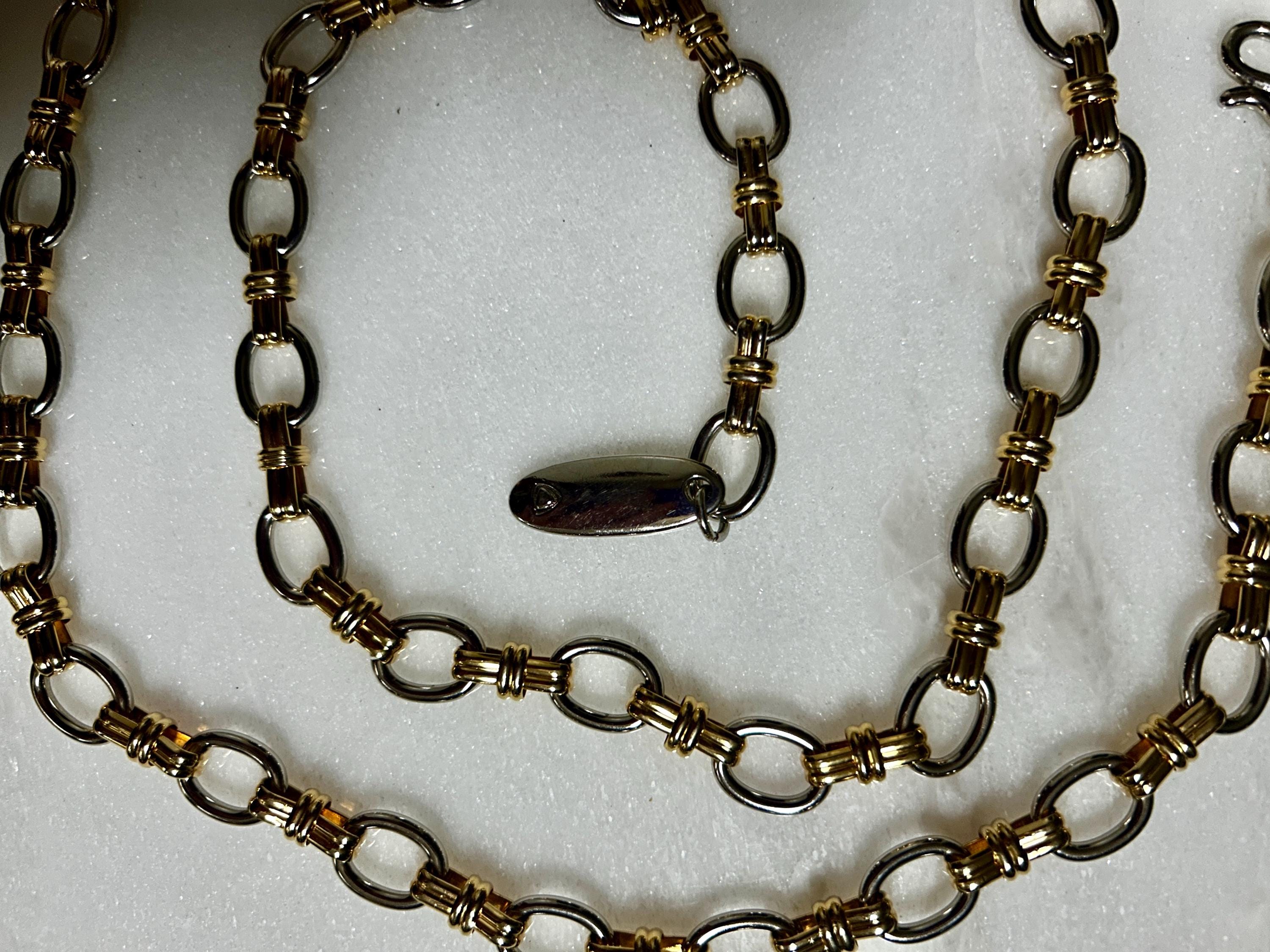 Vintage Liz Claiborne Two Tone Chain Belt Gold Silver Braided LC Adjustable Beautiful Liz Claiborne Gold Tone Oval Chain Link Belt  main image 3