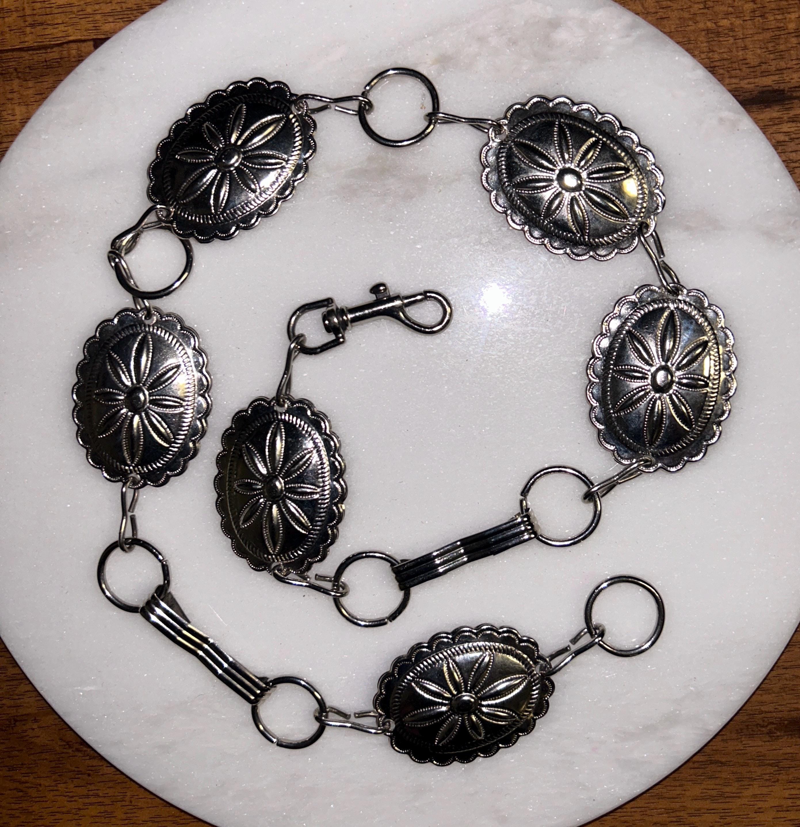 Vintage Southwestern Silver Tone Stamped Oval Concho Belt‎ Boho Western 29.5\