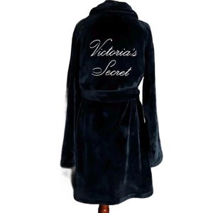 Victoria's Secret ~ Large ~ Black Plush Soft Cozy Bath Robe