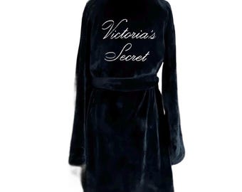 Victoria's Secret ~ Large ~ Black Plush Soft Cozy Bath Robe