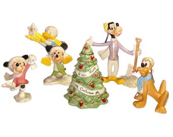 Lenox Christmas 5 Piece Disney (Mickey, Minnie Mouse, Goofy, Donald Duck & Pluto) Ceramic Figurines Set ~ New W/ Box