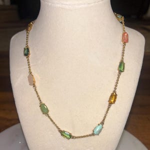 Lauren Ralph Lauren ~ Gold Tone Chain W/ 11 Multi-Colors Gemstones Beaded Adjustable (18-20”) Necklace