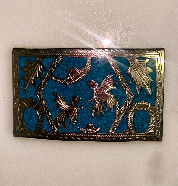 Western/Cowboy Hat/Horseshoe ~Turquoise Crushed Rock Inlay W/Silver Tone Buckle Vintage ~ Western/cowboy Hat/horseshoe/bird ~ Turquoise  main image 2