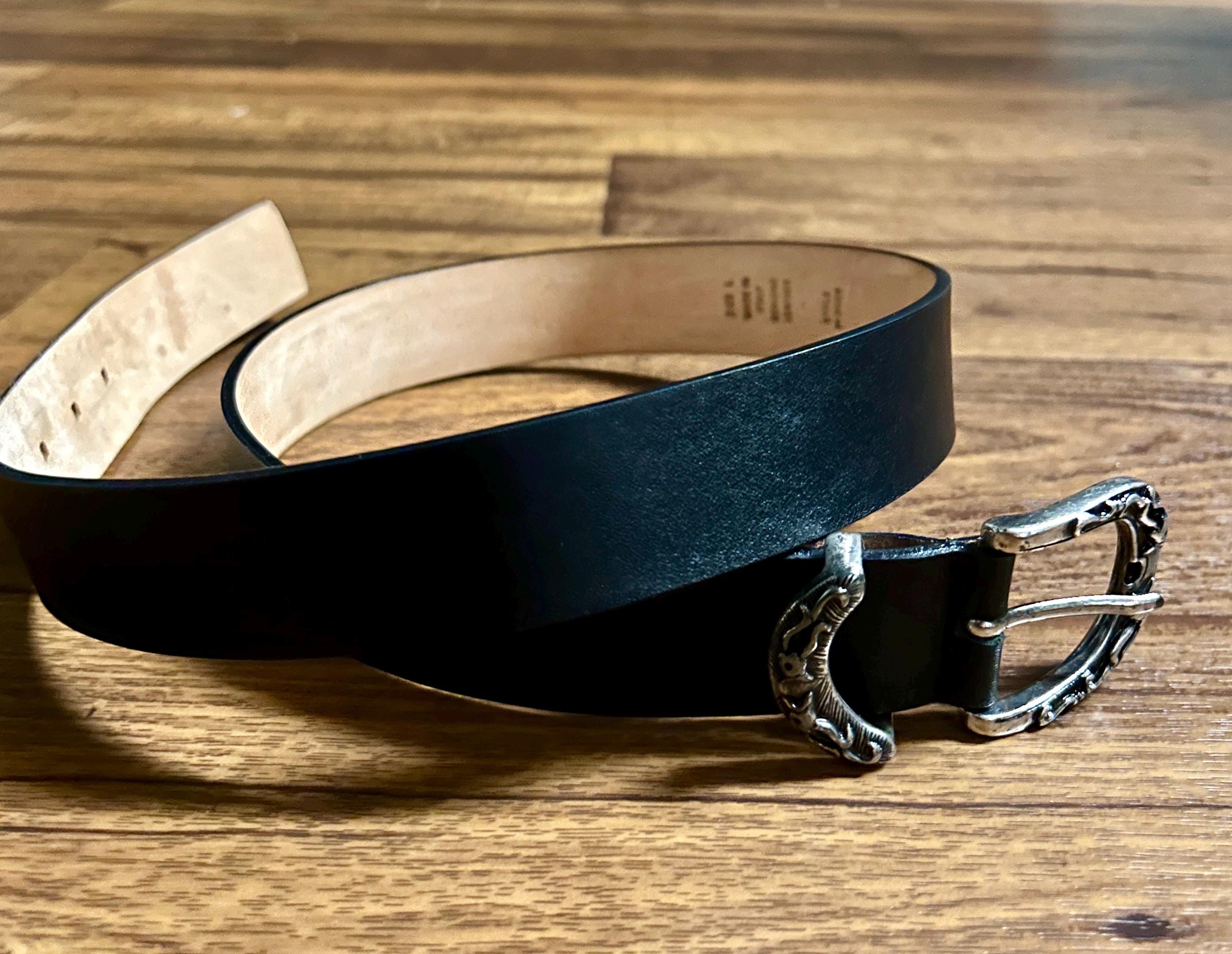 Garuglieri Italian Made Black Genuine Leather Silver Buckle Belt Size Medium Garuglieri Black Leather Western Style Belt Size L Made in  main image 4