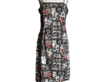 MD Hawaii ~ Large ~ Vintage (1970’s) ~ Made in USA ~ Hawaiian Theme ~ Multi-Colors ~ Summer Midi Sleeveless Dress