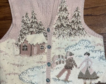 Marisa Christina~ Knitted Christmas Sweater Vest~ Medium W/ Couple Ice Skating