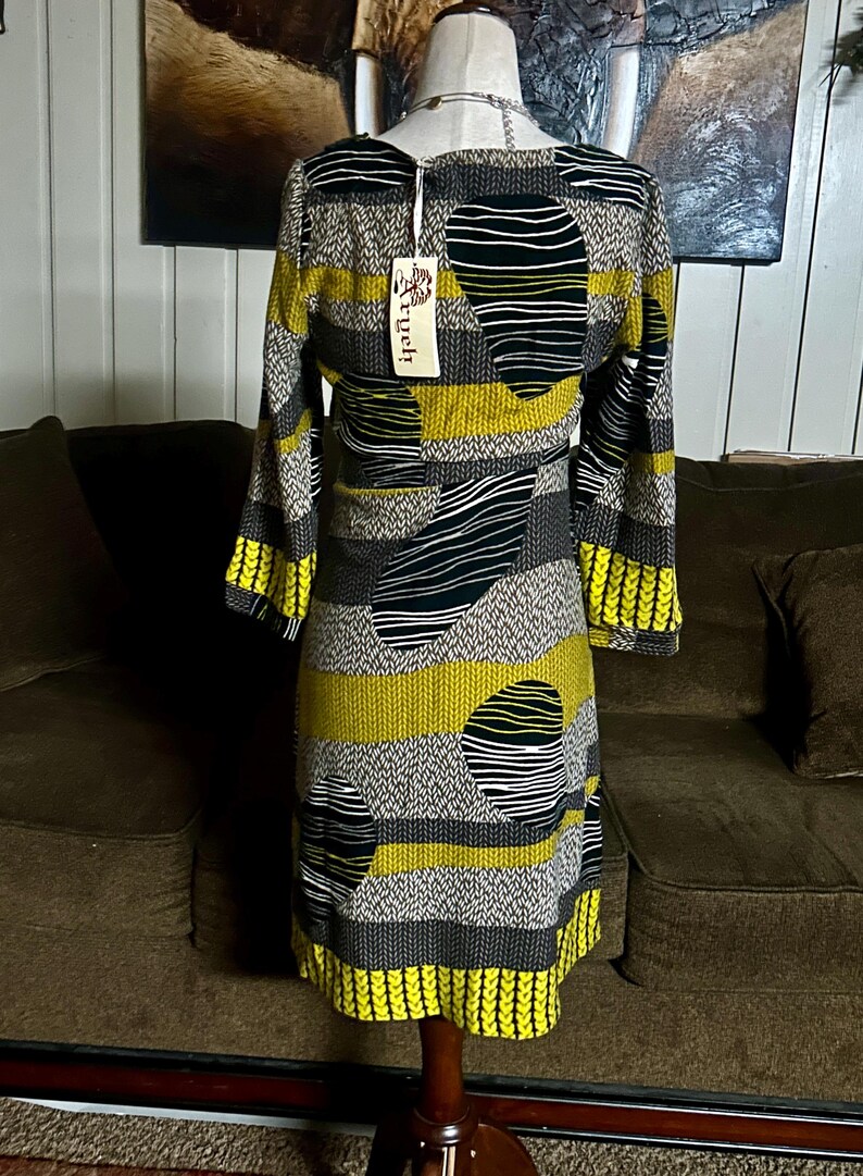 Aryeh Anthropologie “Curry” ~ Size Large ~ Abstract Design ~ Yellow/Brown~ Boho Tunic Dress ~ New W/Tags bild 10