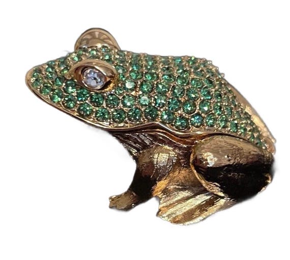 Estee Lauder • 1997 • Crystal Frog • Gold Plated • Green • Diamond