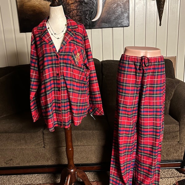 Lauren Ralph Lauren~ Women (2 Piece) Size Large Red Plaid Pajames Set (New W/Tags)