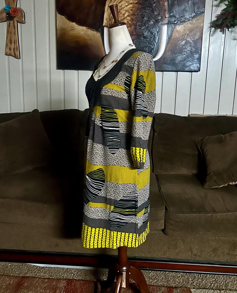 Aryeh Anthropologie “Curry” ~ Size Large ~ Abstract Design ~ Yellow/Brown~ Boho Tunic Dress ~ New W/Tags bild 11