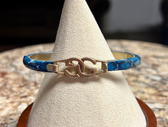 Gucci • Vintage • Gold Plated • Blue • Snakeskin • 7” In