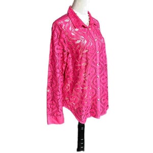 Anthropologie Maeve ~ Women Size 14 ~ Rose Pink Floral Lace Button Down Long Sleeve Shirt ~ New Without Tag image 2