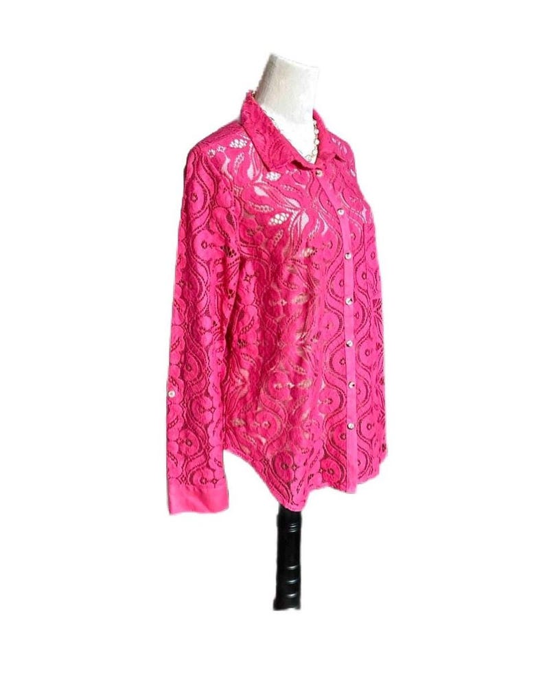 Anthropologie Maeve ~ Women Size 14 ~ Rose Pink Floral Lace Button Down Long Sleeve Shirt ~ New Without Tag image 2