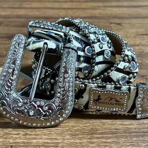 BHW Cowhide Bling Belt VINTAGE! BHW Western Belt Rodeo Cowgirl Turquoise Rhinestone Bling  main image 4