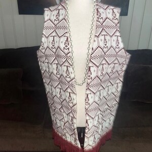 Hand Loomed • Exportaciones Galton • Guatemala • Large • Red/White • Fringe • Vest