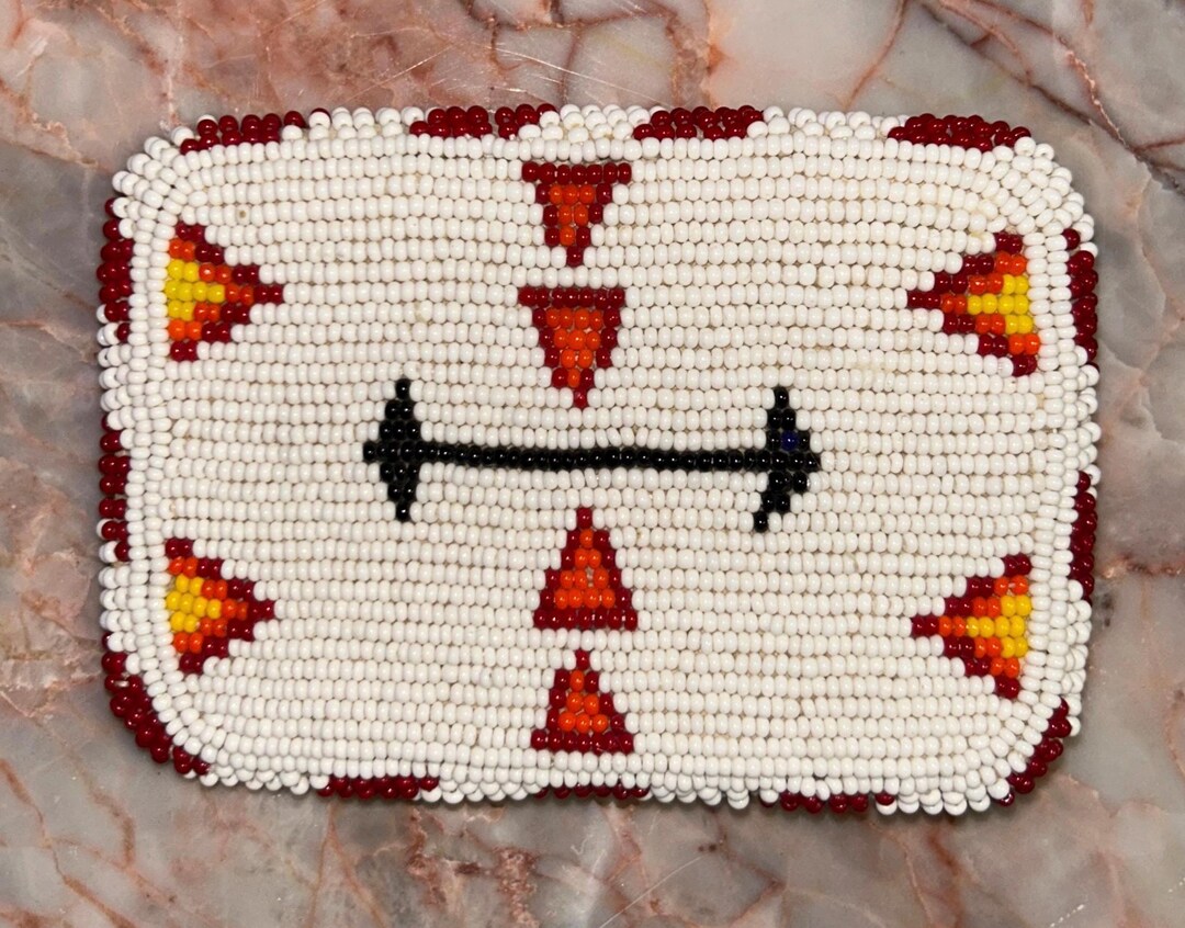 Red and White Handmade Artisan Beaded Belt Handmade Sand Stripe White/Coral Red/Tan Bead Belt with Wood  main image 3