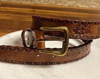 Vintage Woven Cotton and Leather Belt - Brass Buckle  display picture 3