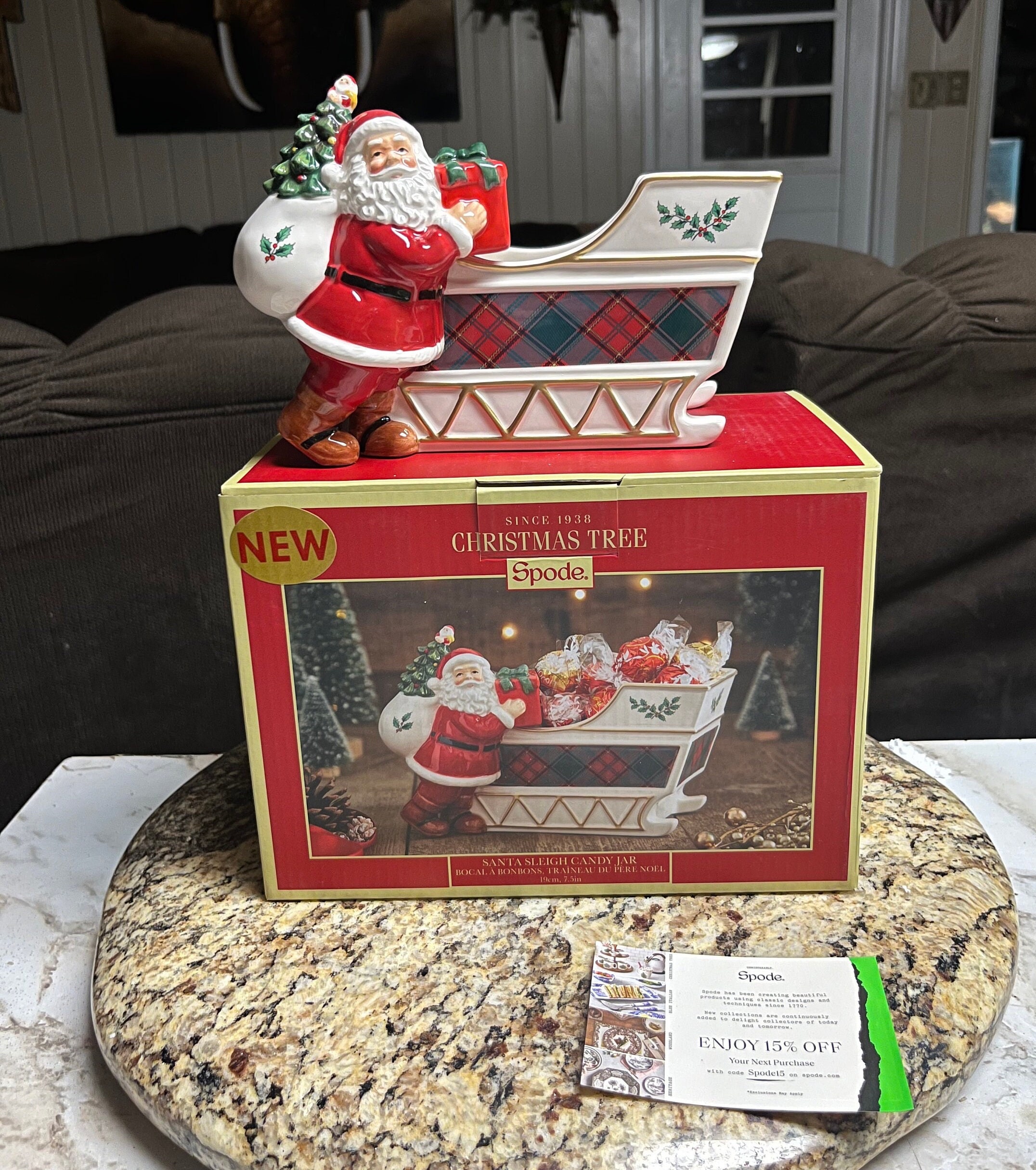 Spode • Christmas Tree • Santa • Sleigh • Candy Jar • White/ Red