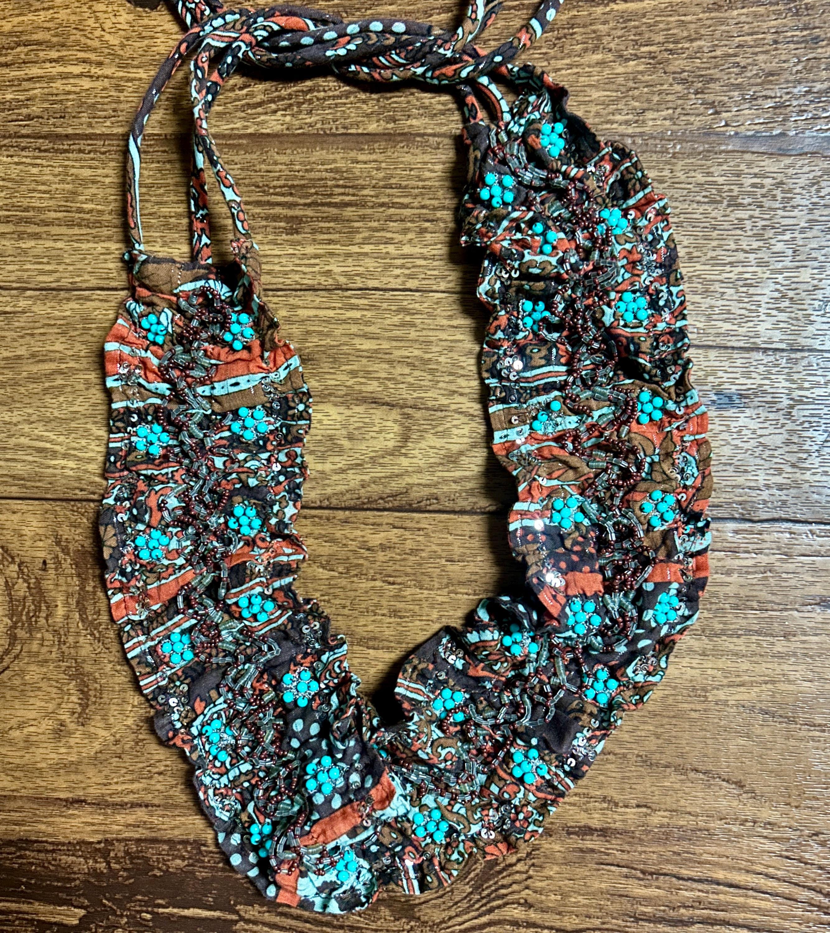 Tri-Costal • Brown/Beige/Blue • Floral • Beaded • Large/X-Large • Stretchy Belt Affilare Western Genuine Leather Beaded Belt For Men and  main image 4