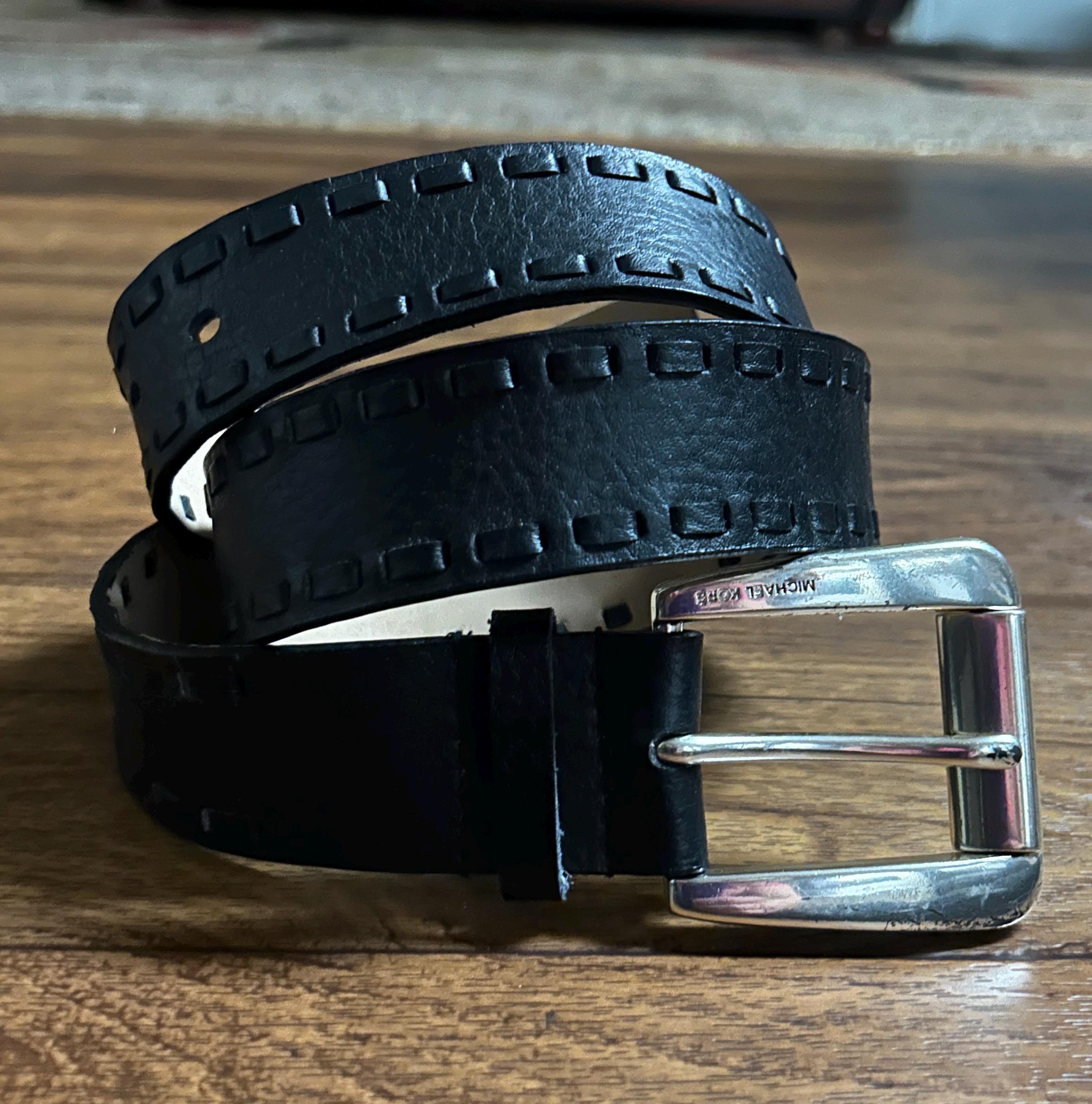 Vintage Statement Belt Black Leather + Large Silver Discs by Michael KORS sz XL Michael Kors Leather Silver Belts for Women for sale | eBay main image 4