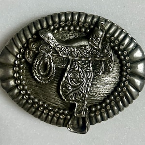 Ege ~ Vintage (1993)~ Made in USA ~Silver-Tone ~ Western Horse Saddle Belt Buckle