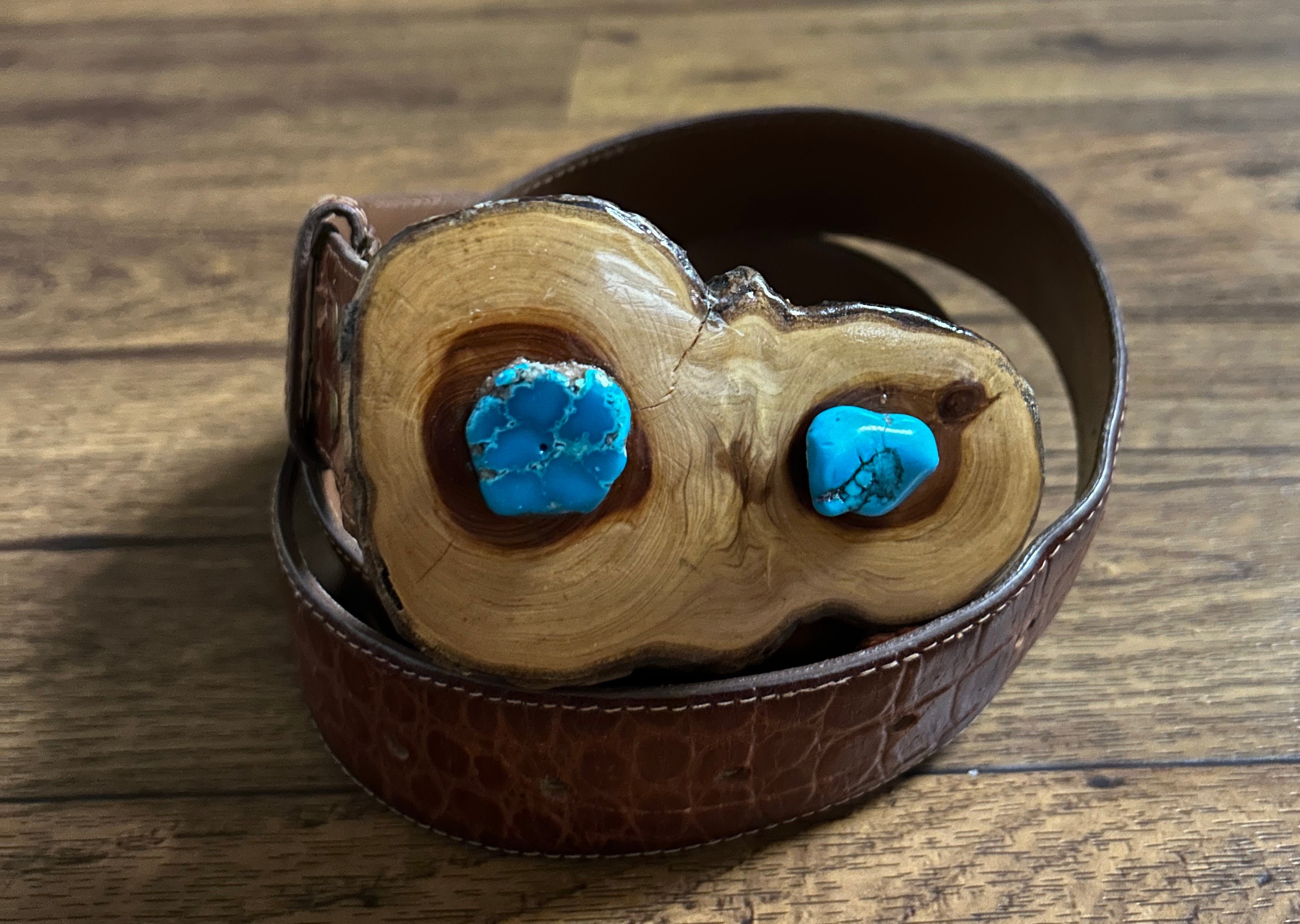 Talbots • Alligator Calf • Large • Wooden Buckle • Turquoise Stones • Brown Belt Talbots • Alligator Calf • Large • Handmade Wooden Buckle  main image 4