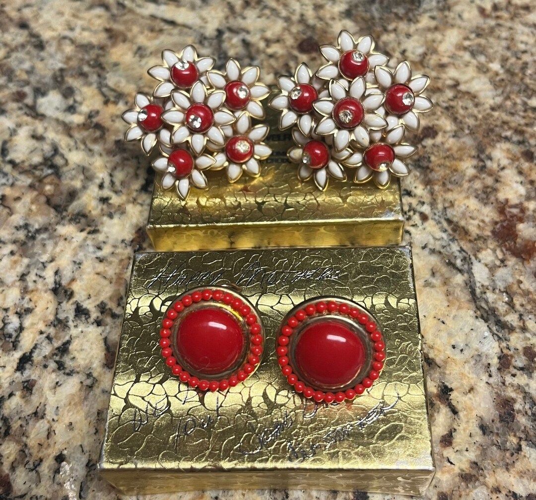 Vintage 1950s Red Clip on Earrings 2 Pair Etsy