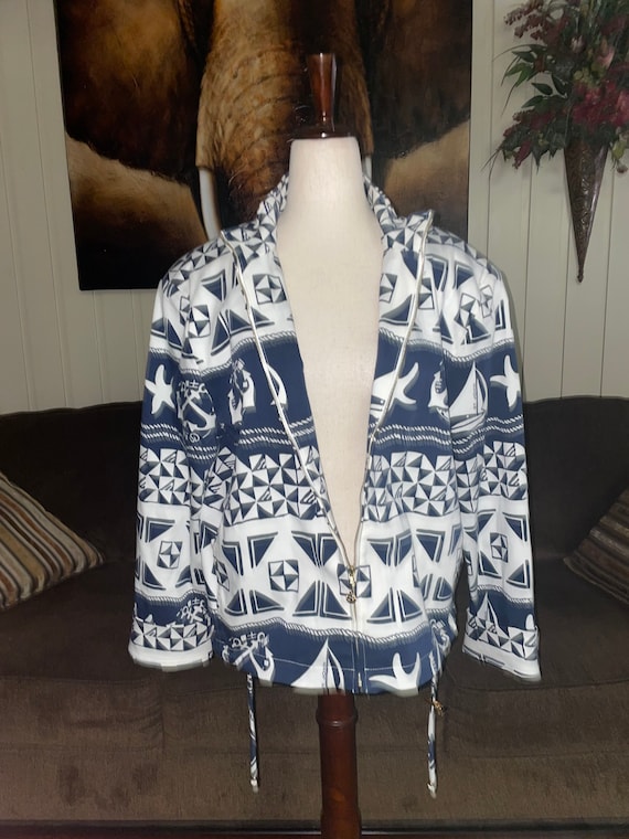St. John Sport by Marie Gray Blue White Size Large Sailor Theme Jacket Etsy