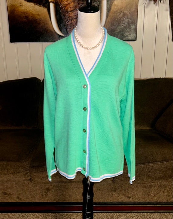 Haymaker Vintage 1950s Large Lime Green Blue Sweater Cardigan Etsy Canada