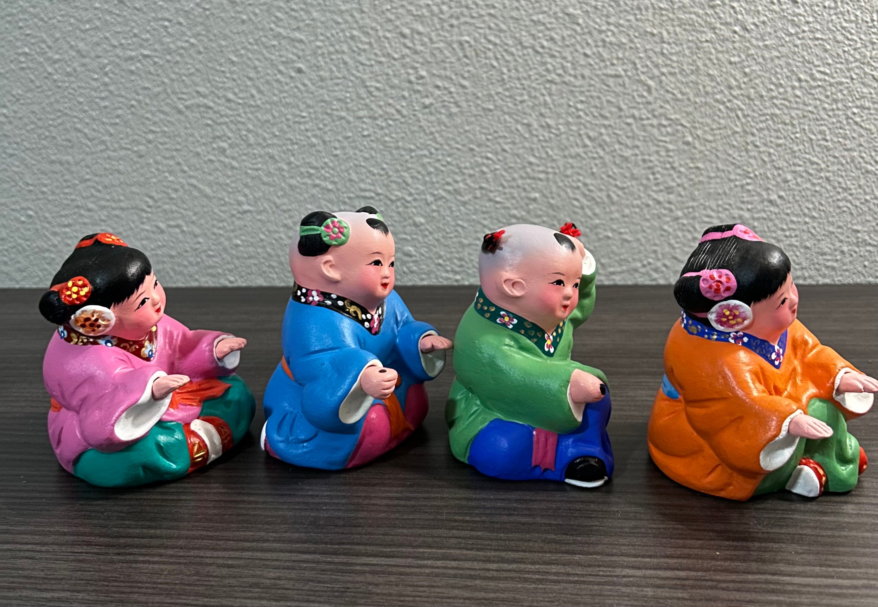 Vintage~ Chinese Folk Art 4 Piece Wuxi Clay Figurines (new W
