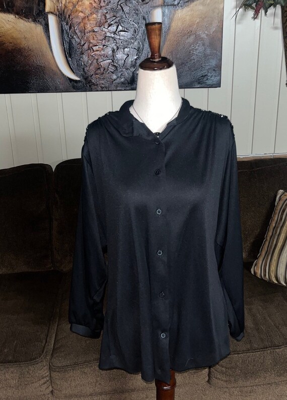 Teddi Of California Size 16 Black Blouse W/ Sequi… - image 7