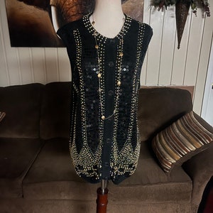 Western Connection~ Size Small Vest W Black & Gold Beads