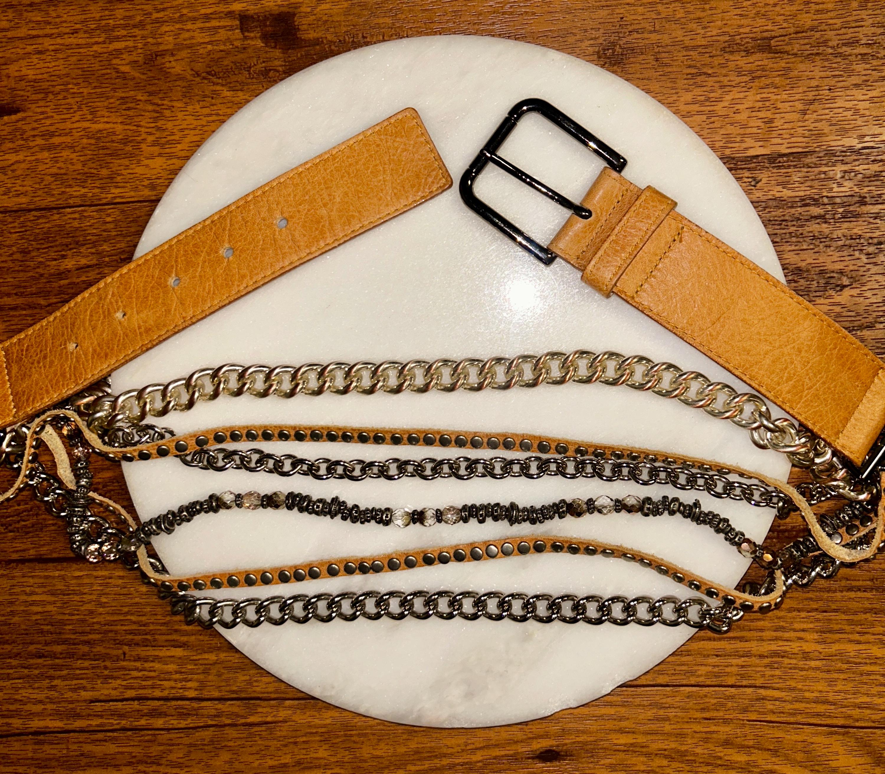 Italian ~ Small (waist: 30-34” In.) Brown Leather Studded W  display picture 2