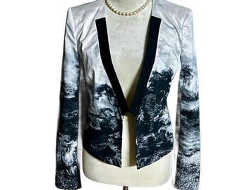 BCBG MaxAzria ~ Women’s Small ~ Black & White W/ Forest Print ~ Blazer Jacket