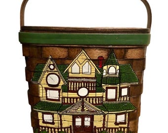 1960’s (Vintage) ~ Stunning ~ Brown & Yellow ~ Painted House ~ Wicker ~ Handbag