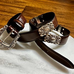 FossilWomen Brown Leather Western-Style Belt with Decorative Silver Buckle Fossil Brown Genuine Leather Belt Women main image 3